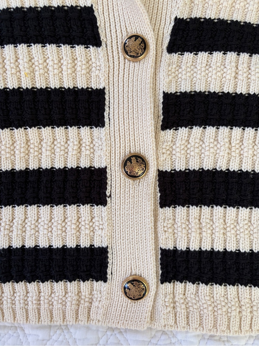 Anthropologie Black and Cream Striped Button-Front Crop Cardigan - Picture 3 of 10
